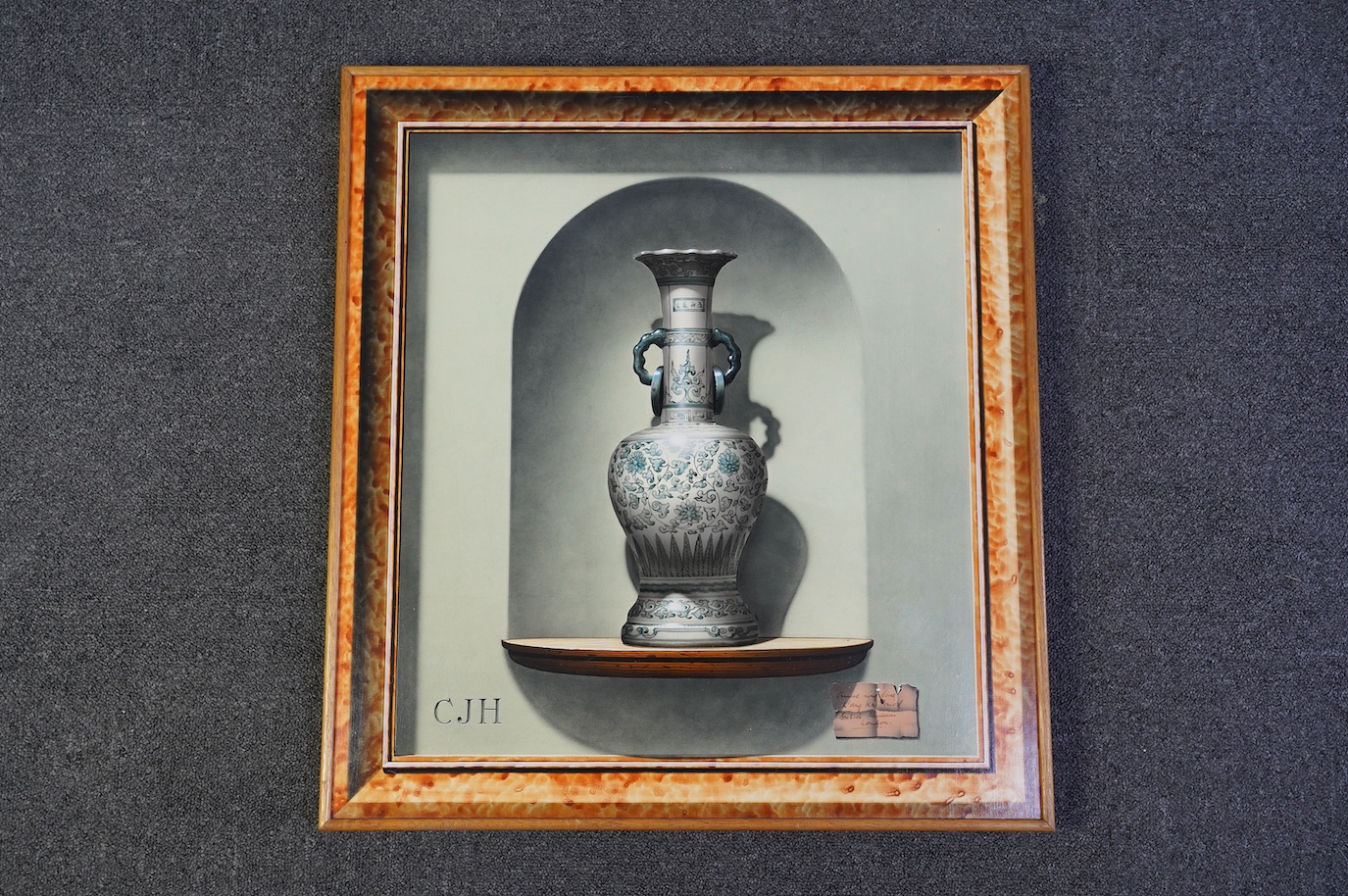 Christopher John Harrison (British, b.1945), 'Chinese ring vase, Kangzi period, British Museum London', oil on board, 60 x 55cm